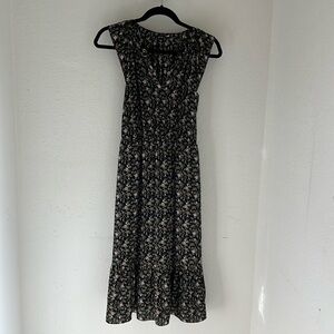 J. Crew Mercantile Black Floral Peasant Blouson Cap Sleeve Midi Dress size XXS